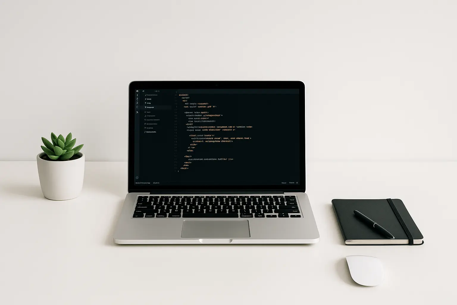 Modern desk workspace with laptop – web developer sample